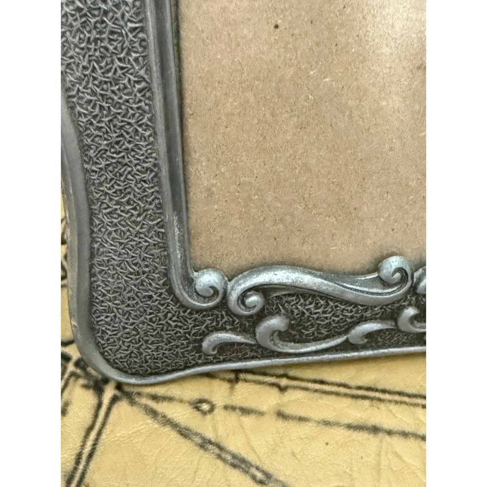 Vintage Pewter Picture Frame With‎ Ornate Floral & Scroll Design Made In Taiwan